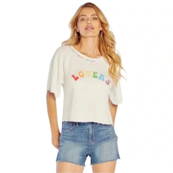 Wildfox Vanilla Vibrant Proud Lovers Billie Crop Tee Women Size Extra Large - Picture 5 of 13